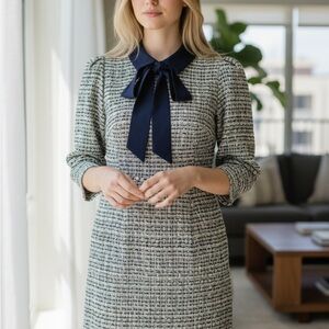 Alexia Admor Navy and White Long Sleeve Dress